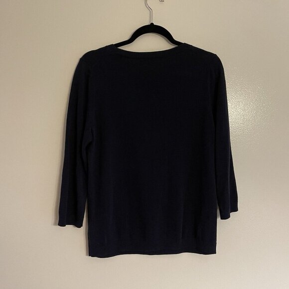 Talbots Sz M Navy Blue Whimsical Llama Embellished 3/4 Sleeves Crewneck Sweater - Picture 9 of 9